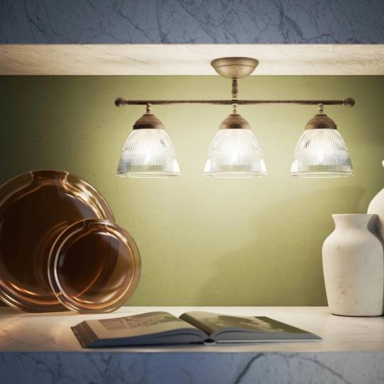 rusztikus country mediterran mennyezeti lampa patinas antikolt rez vintage uvegburas harom izzos konyha folyoso nappali vilagitas.jpg